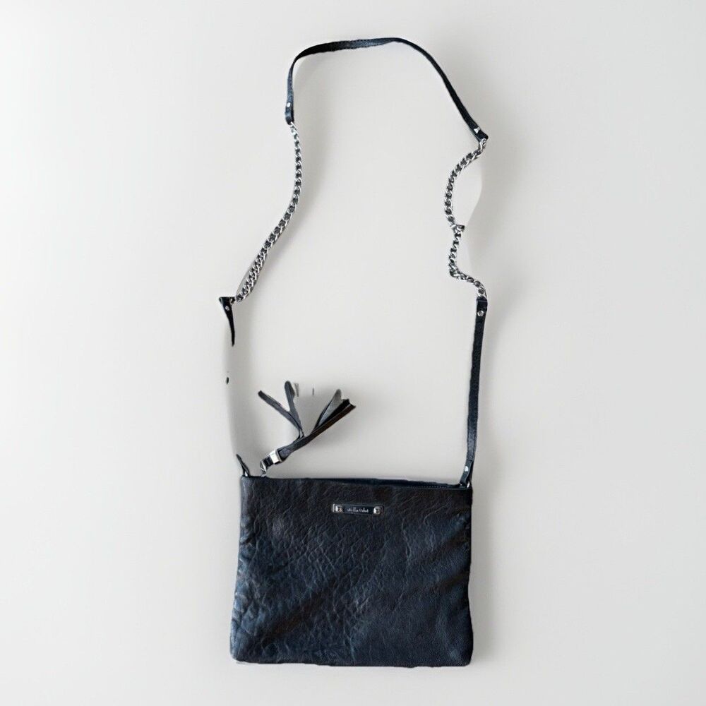 Stella & Dot Waverly Black Lambskin Leather Bag Chain 6.5x9